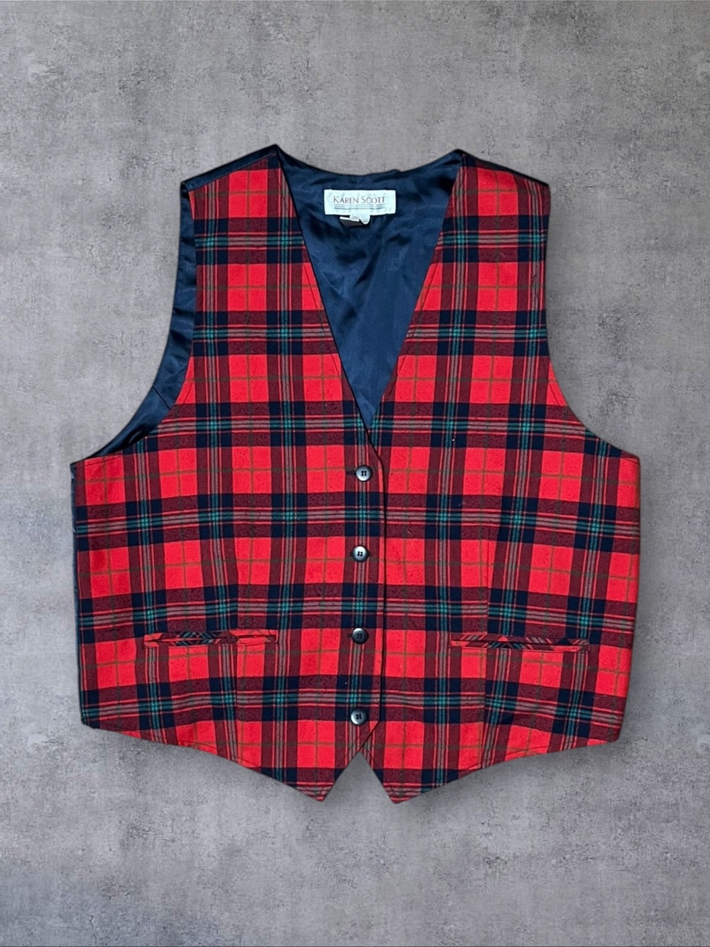Vintage 90s Karen Scott Sz L Red Plaid Vest